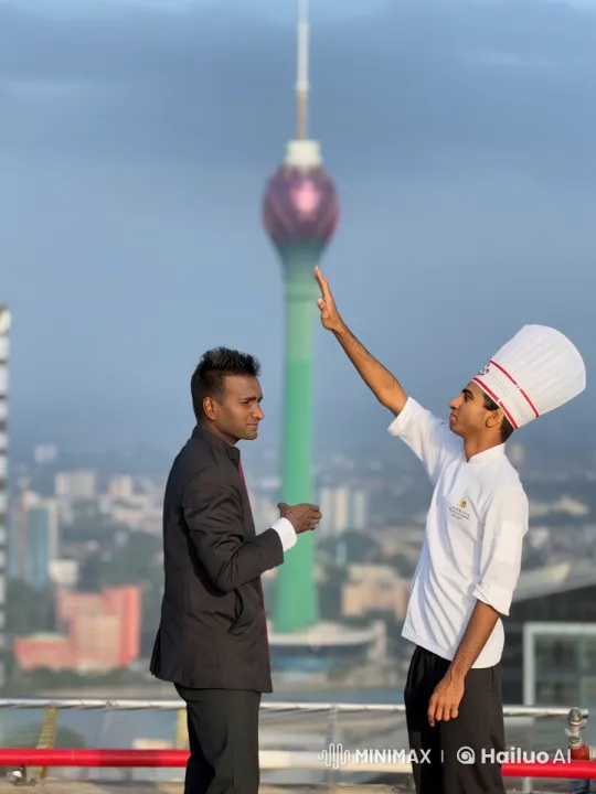 Dynamic Fight Between Chef and Man in Suit on Rooftop – AI Generated Video | Hailuo AI