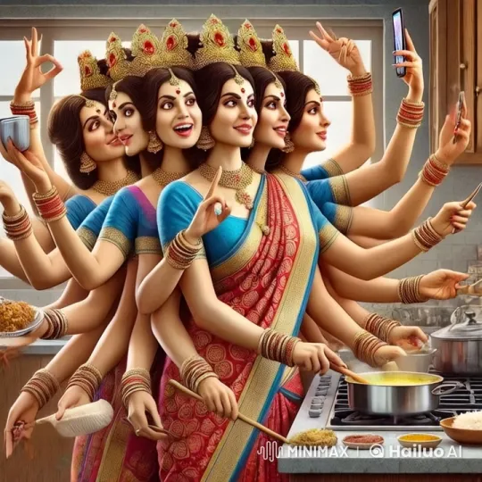 Indian Woman Showcases Multitasking Mastery in Vibrant Kitchen – AI Generated Video | Hailuo AI