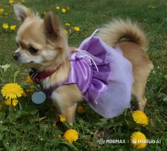 Chihuahua in Purple Gown Glides Like a Butterfly – AI Generated Video | Hailuo AI