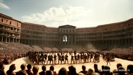 Ancient Roman Arena Meets Ominous UFO in Dramatic Scene – AI Generated Video | Hailuo AI