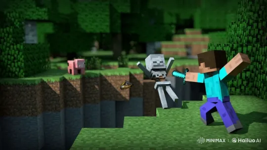Steve Transforms into Herobrine, Devours Skeleton in Minecraft – AI Generated Video | Hailuo AI