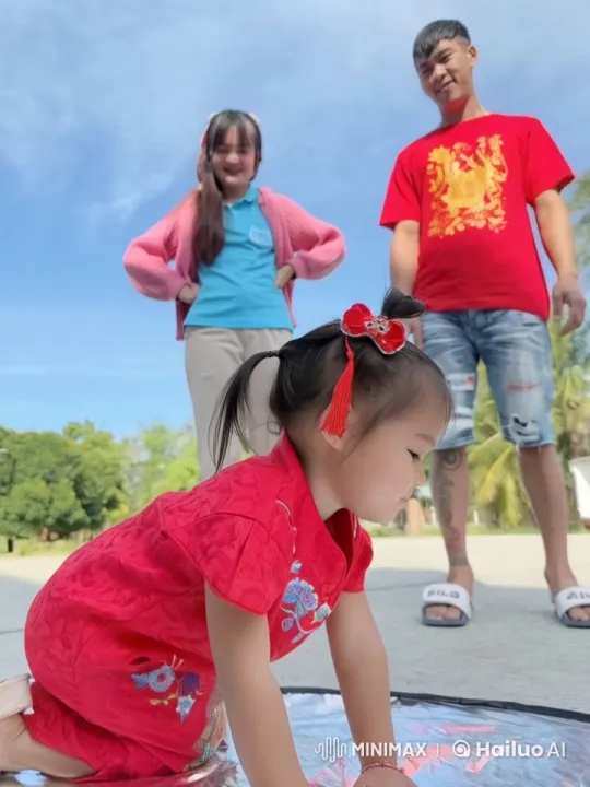Young Girl's Playful Exploration with Guardians in Sunny Setting – AI Generated Video | Hailuo AI
