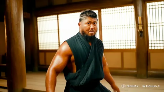 Bearded Man Engages in Intense Kung Fu Combat in Ancient Dojo – AI Generated Video | Hailuo AI