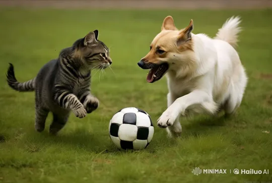 Cat and Dog's Playful to Aggressive Transition on Grass – AI Generated Video | Hailuo AI