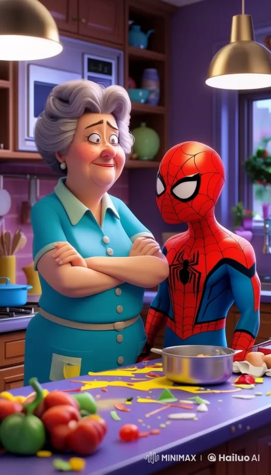 Aunt May & Spider-Man's Messy Kitchen Moment – AI Generated Video | Hailuo AI