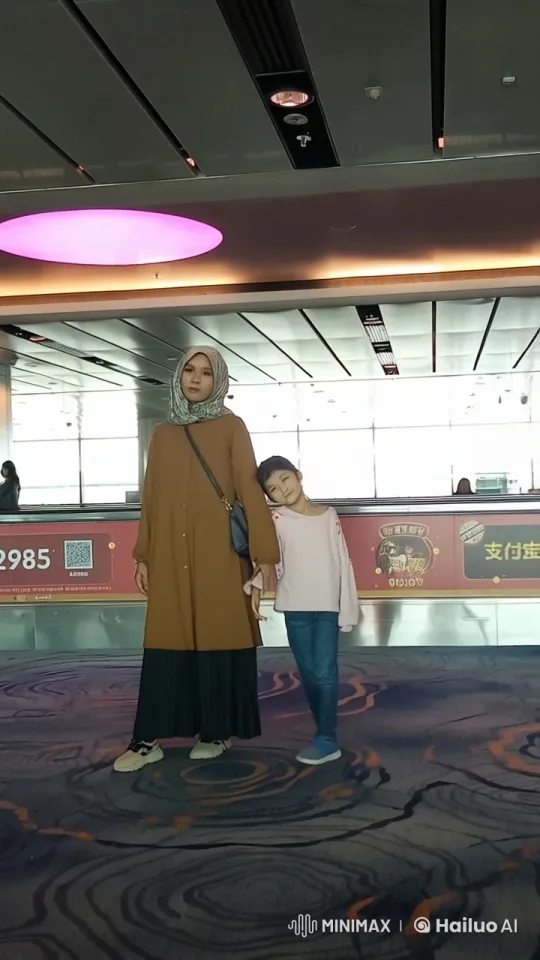 Mother and Child Practicing Martial Arts in Airport – AI Generated Video | Hailuo AI