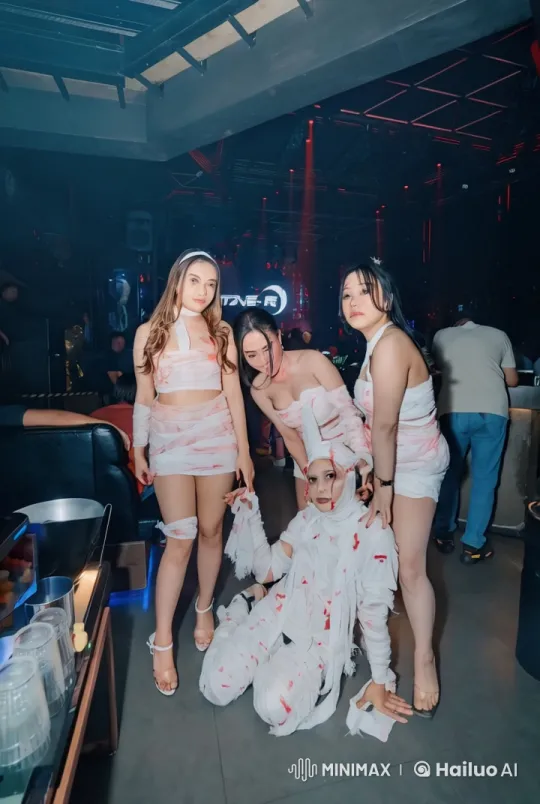 Mummy-Costumed Friends Perform Comical Kung Fu in Nightclub – AI Generated Video | Hailuo AI