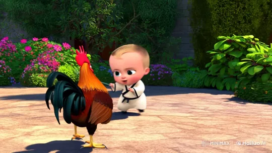 Baby in Martial Arts Battle with Rooster in Serene Courtyard – AI Generated Video | Hailuo AI