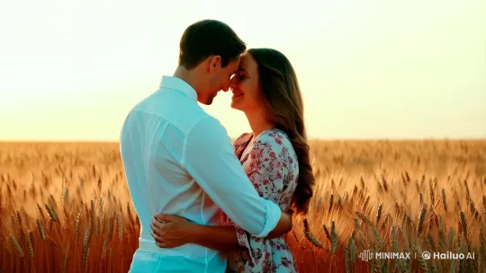 Lovers Embrace in Golden Wheat Field Sunset – AI Generated Video | Hailuo AI