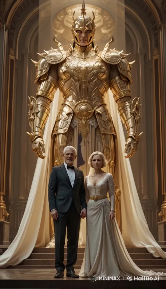 Grand Entrance of Hero and Couple in Ornate Hall – AI Generated Video | Hailuo AI
