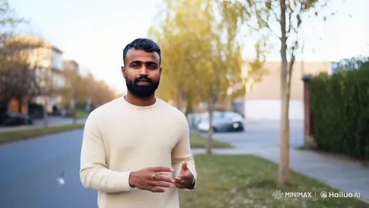 Man Reflects on Quiet Street During Morning Walk – AI Generated Video | Hailuo AI