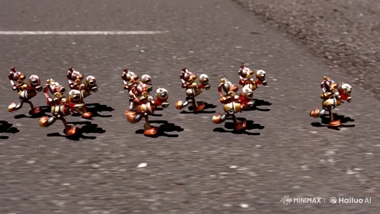 Wind-Up Toys' Synchronized March on Asphalt – AI Generated Video | Hailuo AI