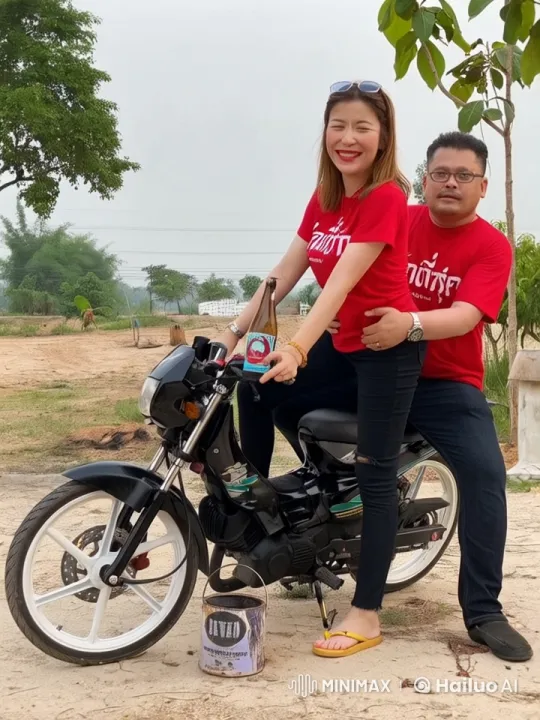 Couple Performs Kung Fu on Motorcycle in Rural Setting – AI Generated Video | Hailuo AI