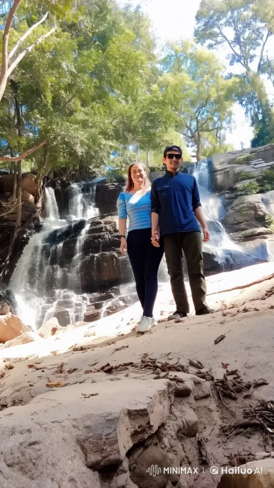 Couple Enjoying Serenity by a Live2D Waterfall – AI Generated Video | Hailuo AI