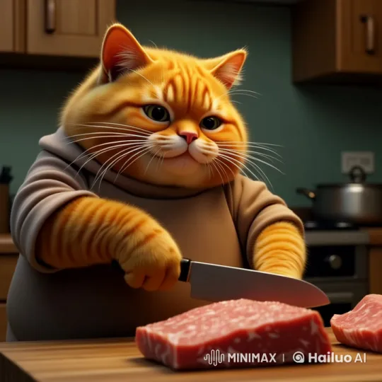 Orange Cat Cooks with Care in Cozy Kitchen – AI Generated Video | Hailuo AI