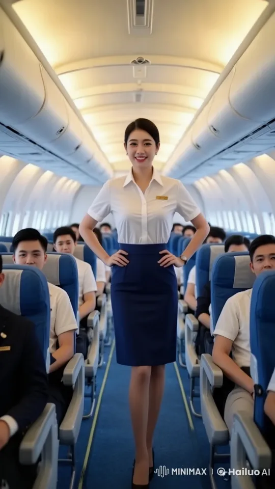 Flight Attendant Explains Safety Protocols on Live2D Rendered Flight – AI Generated Video | Hailuo AI