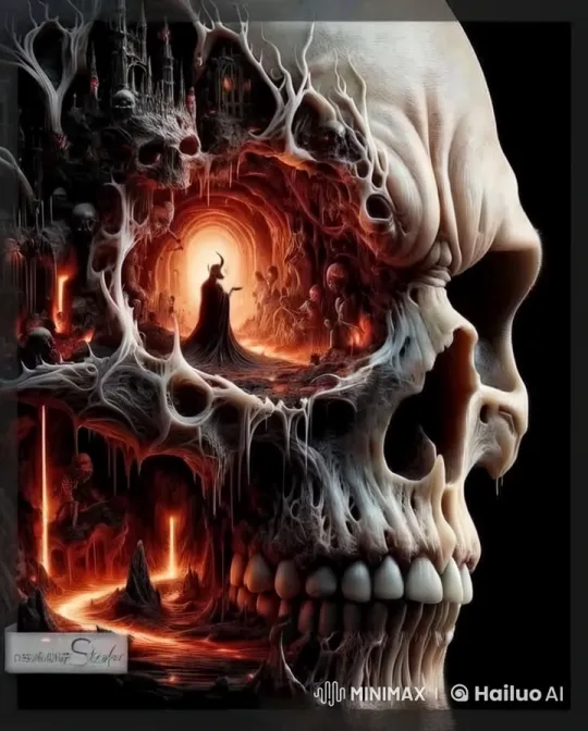 Lava-Lit Skull: Animated Figures in Ethereal Glow – AI Generated Video | Hailuo AI