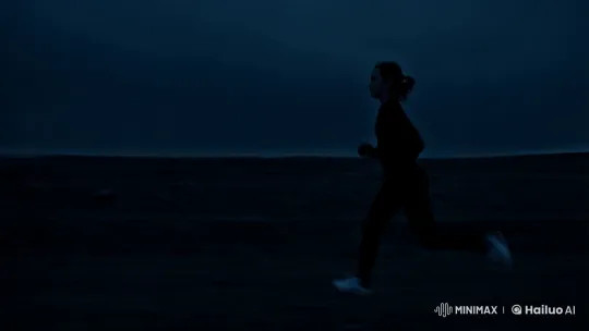 Mysterious Sprint: Young Woman in Dark Landscape – AI Generated Video | Hailuo AI
