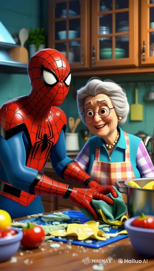 Spider-Man and Aunt May Clean Up Cozily in Live2D Animation – AI Generated Video | Hailuo AI