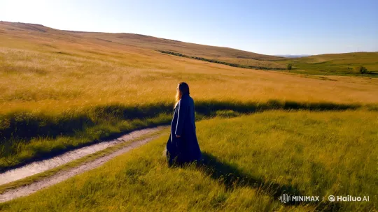 Solitary Walker in Vast Meadow with Dynamic Camera Angles – AI Generated Video | Hailuo AI