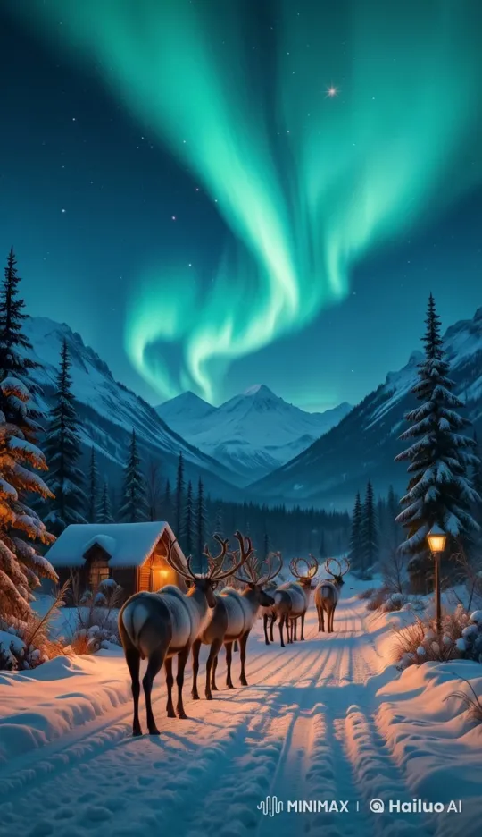 Winter Wonderland with Reindeer and Northern Lights – AI Generated Video | Hailuo AI