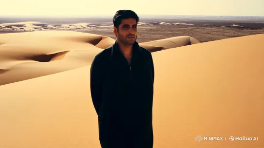 Desert Solitude: Adnan Baloch's Silent Vigil in Golden Sands – AI Generated Video | Hailuo AI