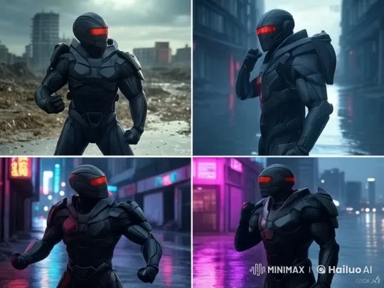 Cybernetic Warrior's Journey Through Adverse Environments – AI Generated Video | Hailuo AI