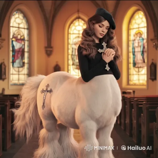 Centaur Woman Prays in Serene Church Setting – AI Generated Video | Hailuo AI
