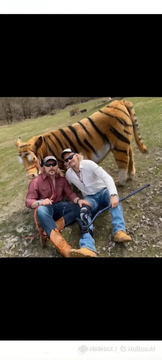Cowboys and a Striped Tiger on a Grass Field – AI Generated Video | Hailuo AI
