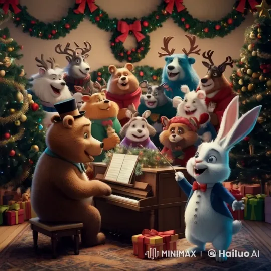 Animals Celebrate Christmas with Music and Festivities – AI Generated Video | Hailuo AI