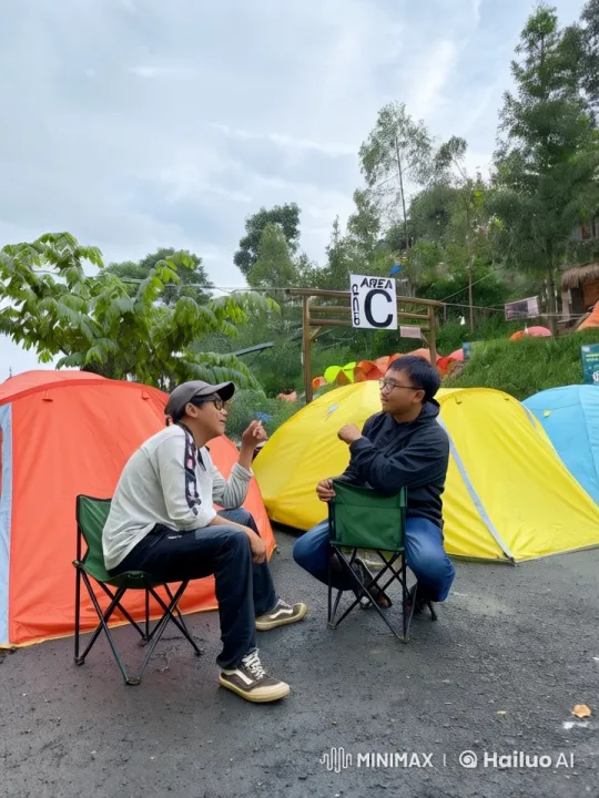 Camp Area C: Two Men Enjoying a Peaceful Chat – AI Generated Video | Hailuo AI