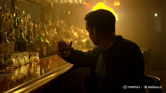 Man's Solitude Explored in a Bar at Night – AI Generated Video | Hailuo AI
