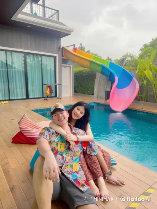 Couple Practicing Martial Arts in Colorful Poolside Setting – AI Generated Video | Hailuo AI
