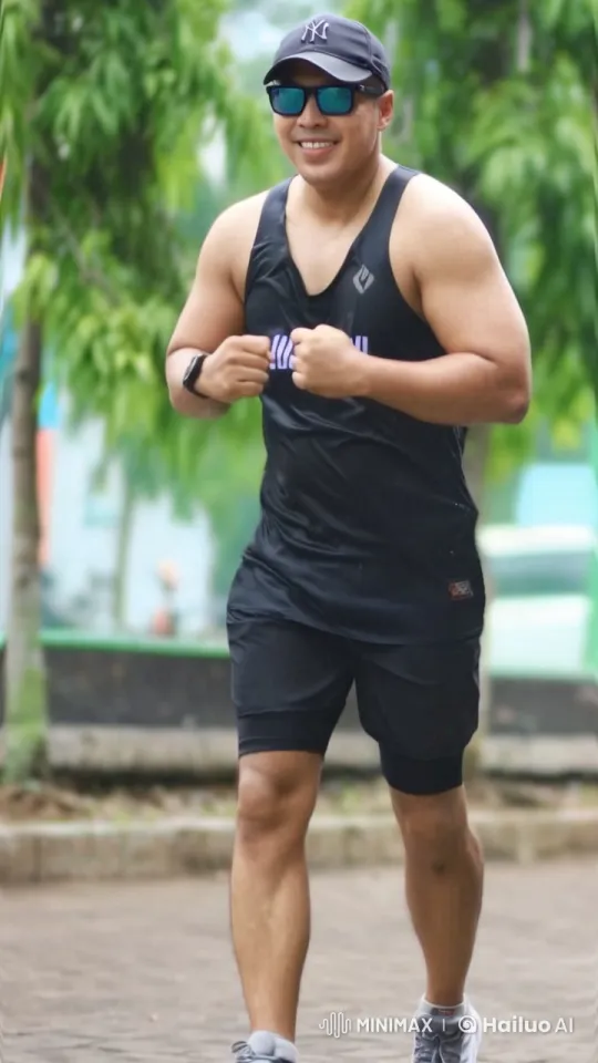 Athletic Man Showcases Muscles During Park Jog – AI Generated Video | Hailuo AI