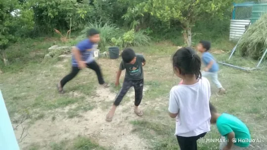 Children Playing Kung Fu in Vibrant Backyard – AI Generated Video | Hailuo AI