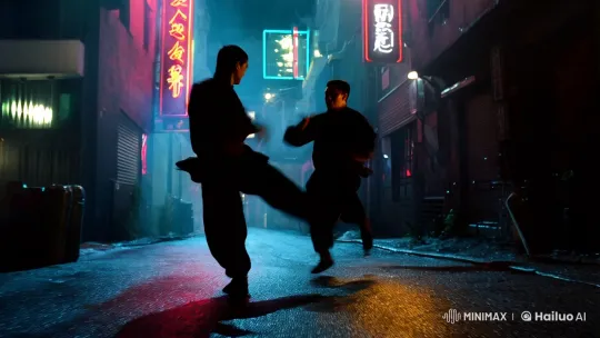 Neon-Lit Alley Kung Fu Showdown – AI Generated Video | Hailuo AI