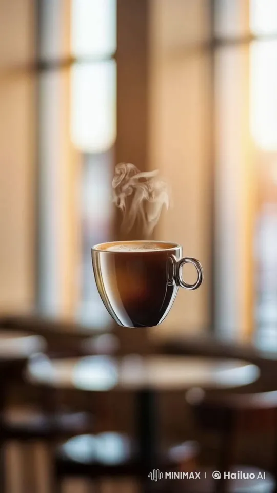 Magical Floating Cup in Serene Café Slow-Motion – AI Generated Video | Hailuo AI