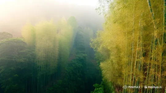 Kung Fu Master Practicing in Bamboo Forest at Dawn – AI Generated Video | Hailuo AI