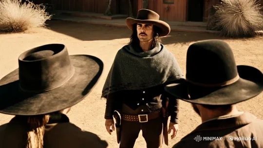 Mexican Standoff in Dusty Cowboy Town – AI Generated Video | Hailuo AI