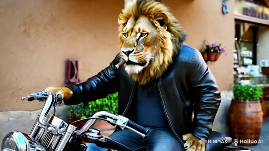 Lion King on Harley: Urban Cool Meets Rustic Charm – AI Generated Video | Hailuo AI