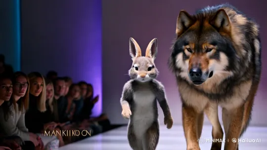 Anthropomorphic Rabbit and Wolf Grace Fashion Runway – AI Generated Video | Hailuo AI