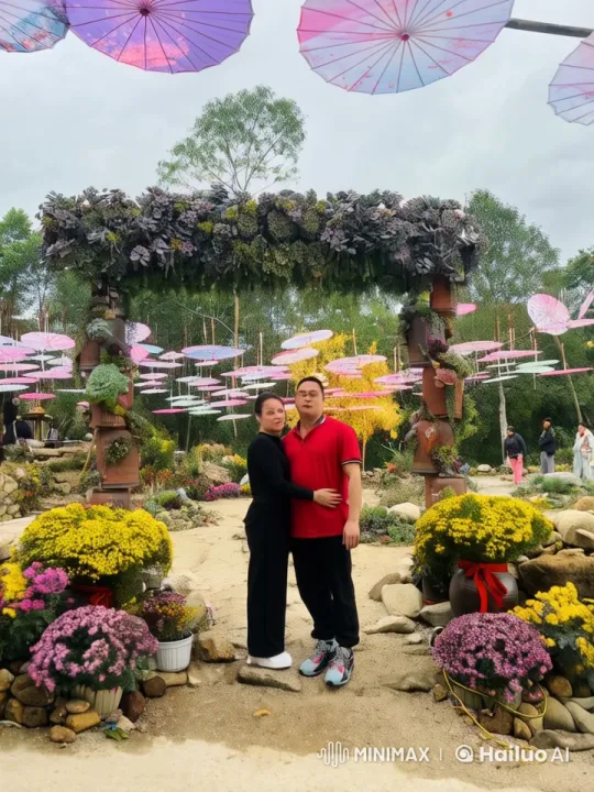 Couple Performs Energetic Kung Fu in Colorful Garden – AI Generated Video | Hailuo AI