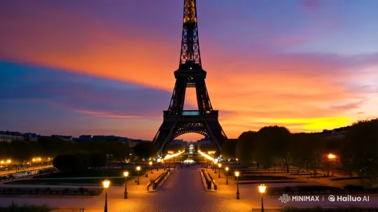 Eiffel Tower: Evening's Palette Captures Parisian Romance – AI Generated Video | Hailuo AI