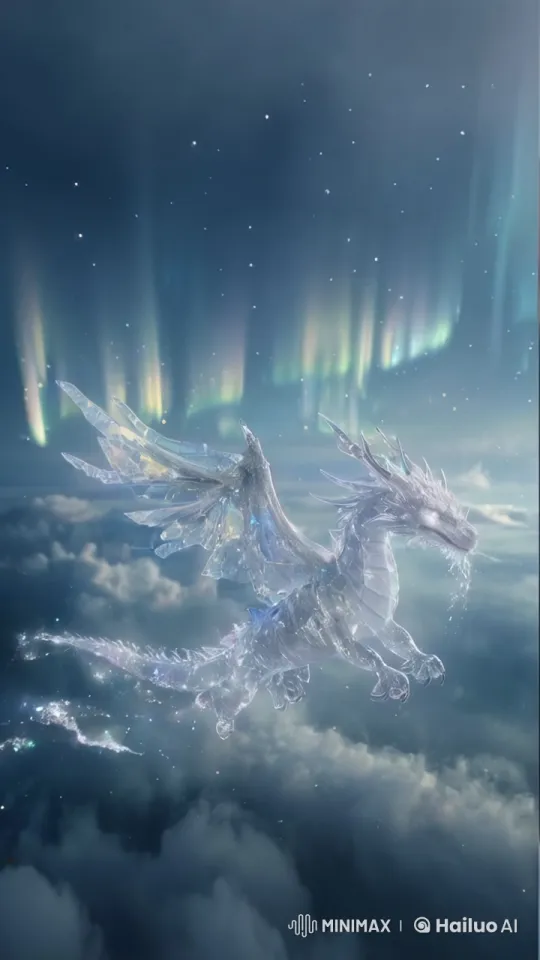 Crystal Dragon Glides Through Rainbow-Hued Sky – AI Generated Video | Hailuo AI