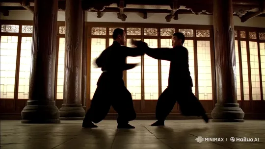 Aesthetic Kung Fu Fight in Traditional Training Hall – AI Generated Video | Hailuo AI