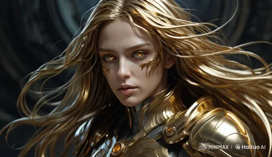 Golden Armored Character in Shimmering Dark Setting – AI Generated Video | Hailuo AI