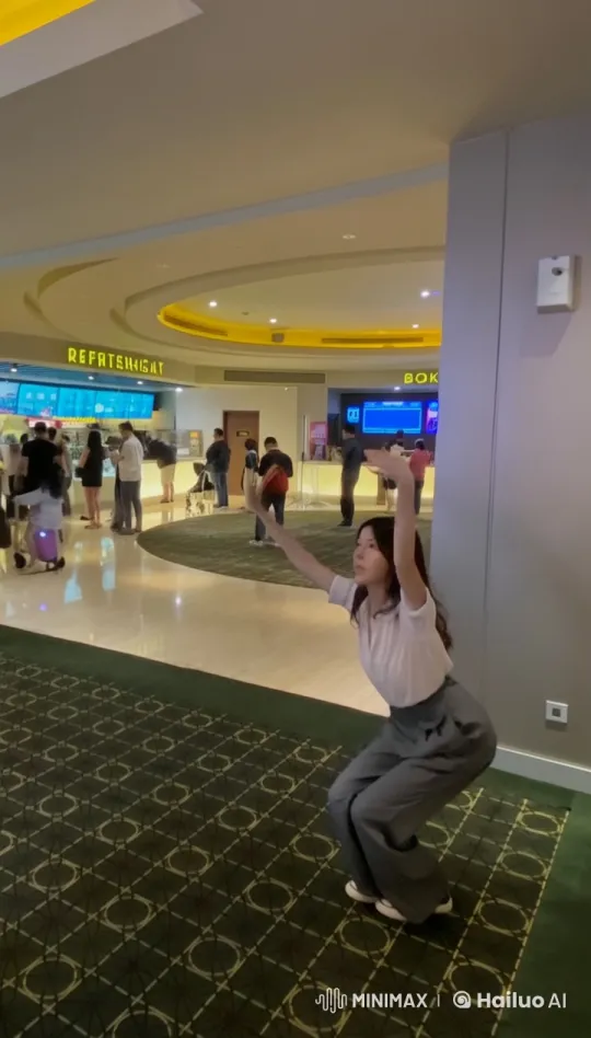 Energetic Kung Fu Performance in Cinema Lobby – AI Generated Video | Hailuo AI
