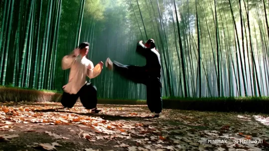 Kung Fu Fighters Engage in Graceful Battle – AI Generated Video | Hailuo AI