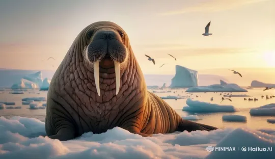 Walrus Joyfully Plunges into Icy Waters at Sunset – AI Generated Video | Hailuo AI