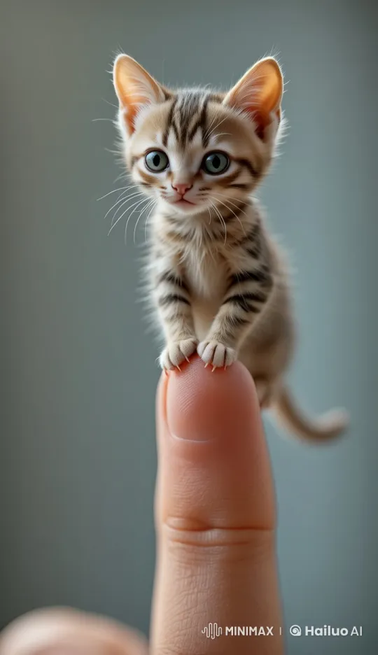 Adorable Kitten Performs Graceful Backflip on Finger – AI Generated Video | Hailuo AI